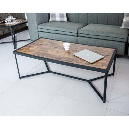 Table basse de 60 cm de large en sablage avec table d'appoint - Table basse de salon de 60 cm de large en granulés noirs avec table d'appoint
